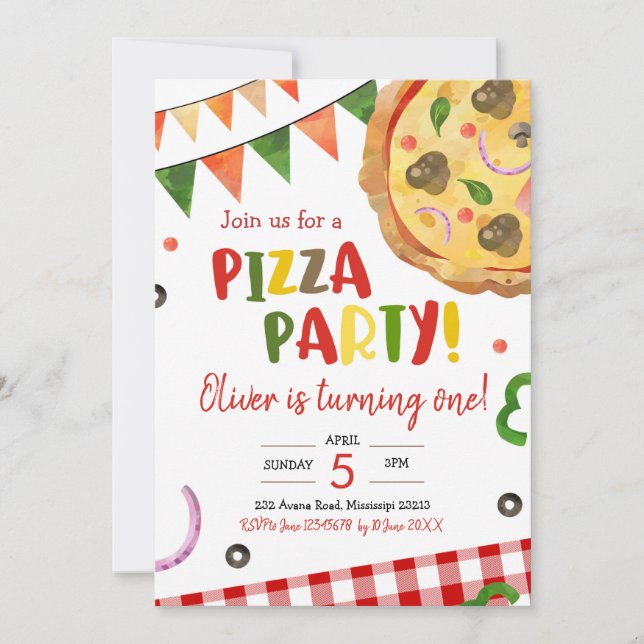 Inbjudan till födelsedagen i Pizza Party (Framsida)