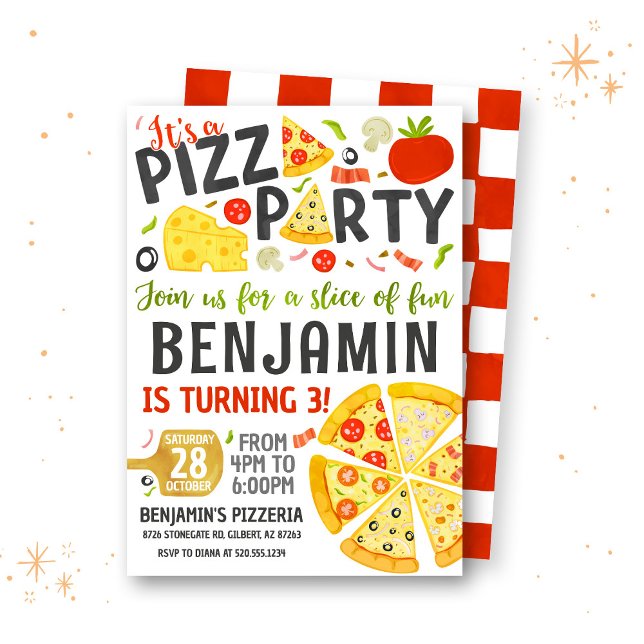 Inbjudan till födelsedagen i Pizza Party (Skapare uppladdad)