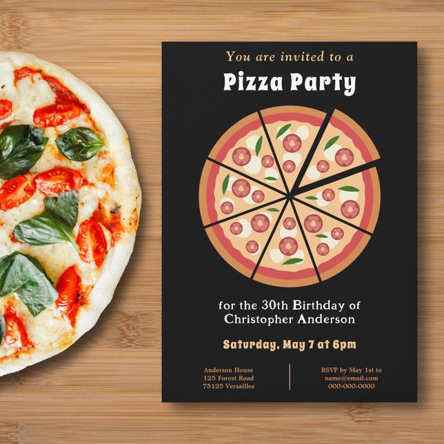 Inbjudan till födelsedagen i Pizza Party (Pizza Party Birthday Invitation)