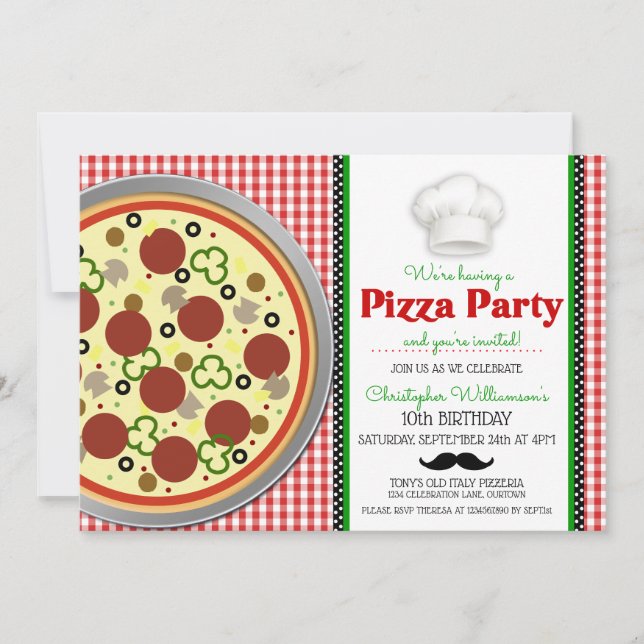 Inbjudan till födelsedagen i Pizza Party (Framsida)