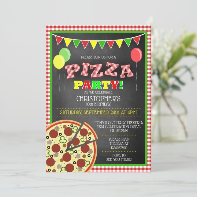 Inbjudan till födelsedagen i Pizza Party (Stående Fram)