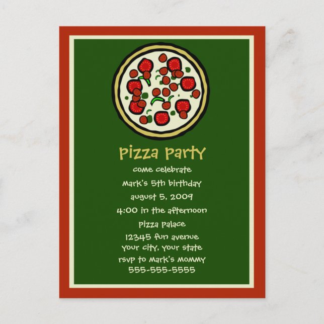 Inbjudan till födelsedagen i Pizza Party Vykort (Framsida)