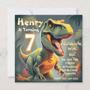 Inbjudan till födelsedagen i Roar T-Rex Dinosaur B