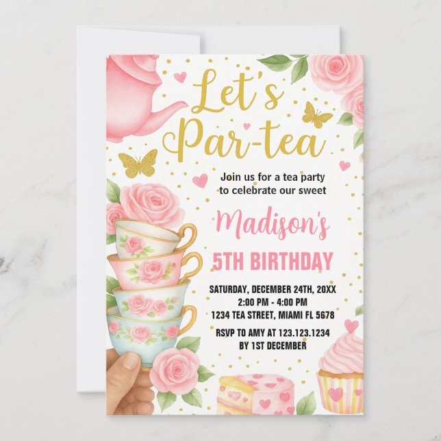 Inbjudan till födelsedagen i Tea Party med matchan (Framsida)