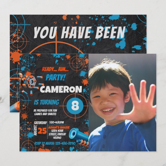 Inbjudan till födelsedagen Photo Dart Party | Dart (Fram/baksida)