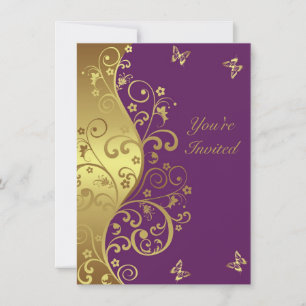 Inbjudan till födelsedagen - Rött Violet & Guld Sw