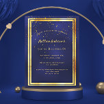 Inbjudan till födelsedagsfest blå guld blankt<br><div class="desc">Ett trendig,  modernt 50:e (eller någon ålder) födelsedagsfest inbjudan-kort för manar,  killar,  man. En mörk blått,  marin blå bakgrund. Den blå färg är ojämn. Med faux guld ram och golden konetti sprinkle,  guldfärgad brev. Mallar för information om party. Bakåt: utformning av vanligt vykort.</div>