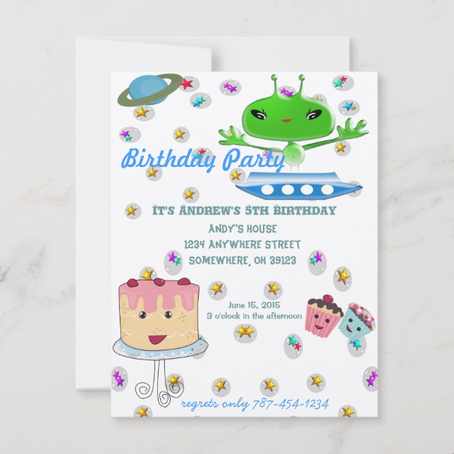 Inbjudan till födelsedagsfest för utomjordingar (Framsida)