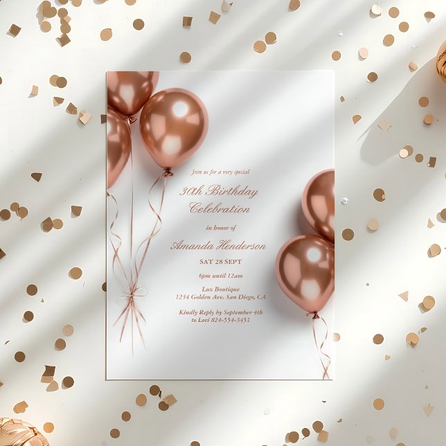 Inbjudan till Födelsedagsfest om ballongen i elega (Rose Gold Birthday Invitation)