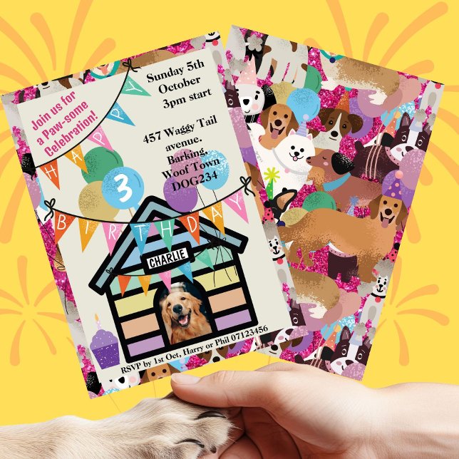 Inbjudan till födelsedagsfest-valpen firande (Dogs Party Invites)