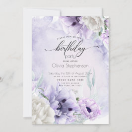 Inbjudan till födelsedagsfest Watercolor Lilac-val
