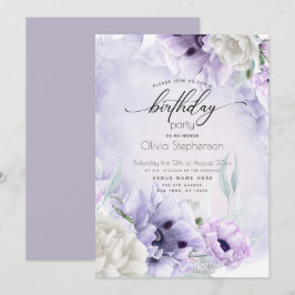 Inbjudan till födelsedagsfest Watercolor Lilac-val
