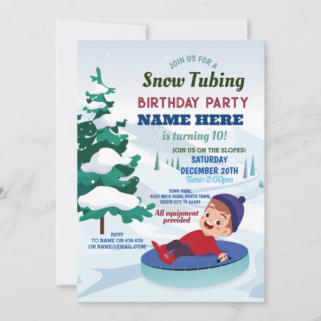 Inbjudan till Födelsedagsfesten Tubing snö Slopes  (Framsida)