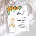 Inbjudan till födelsedagsljud för blommor<br><div class="desc">En modern, snyggt och glamorös inbjudan till 21:a (eller vilken vuxen som helst). En vit bakgrund med bubblor, ett par blommor, glas, solblommor och eukalyptus grey. Namn är skrivet med ett modernt handskript i stil. Anpassa och lägg till information om party. 1 lakan = 1 inbjudan tryckt kant till kant....</div>