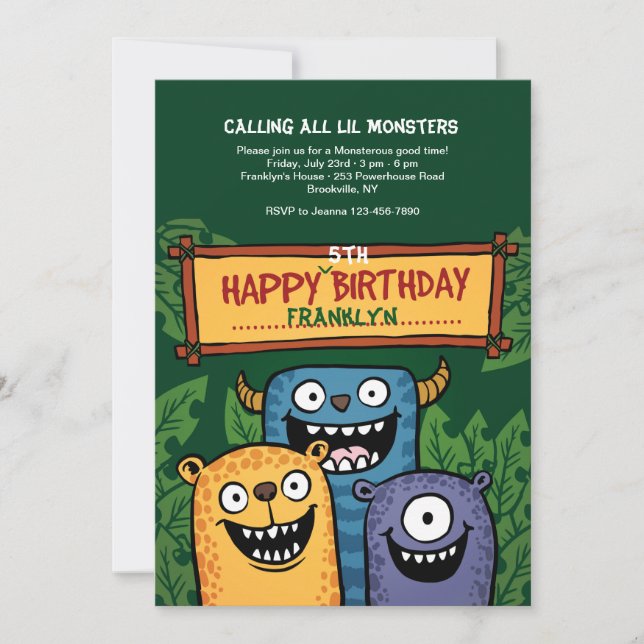 Inbjudan till födelsedagsmonster (Framsida)