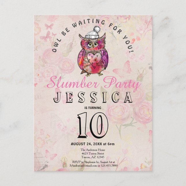 Inbjudan till födelsedagspartiet Uggla Nattdag Slu (Framsida)