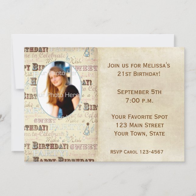 Inbjudan till födelsedagstextfotokort (Framsida)