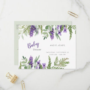 Inbjudan till Foliage Lavender och Mint baby Showe Vykort