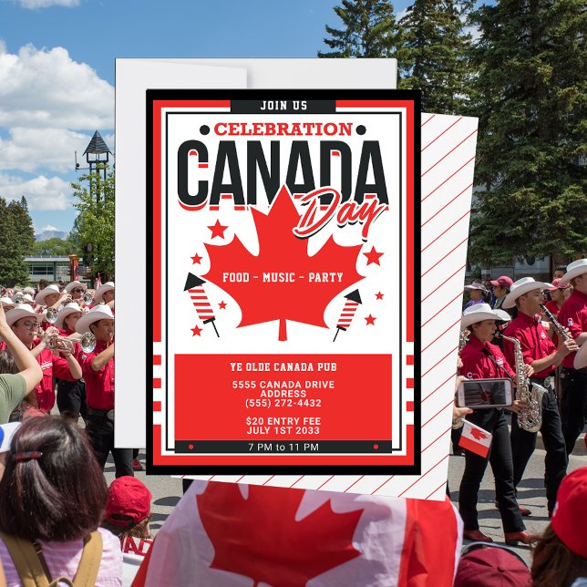 Inbjudan till Food Music Party i Firande Canada Da (Join us for a celebration Canada Day invitation. Personalize this with your family, business party)