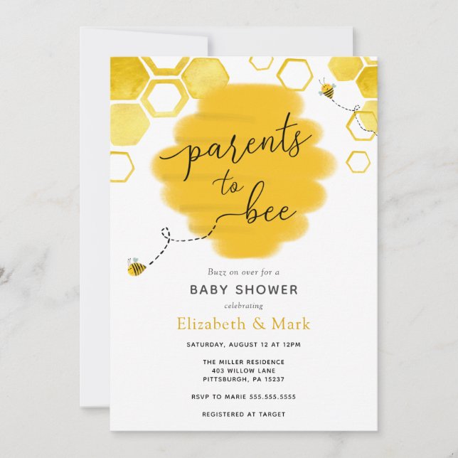 Inbjudan till förälder till Bee Baby Shower (Framsida)
