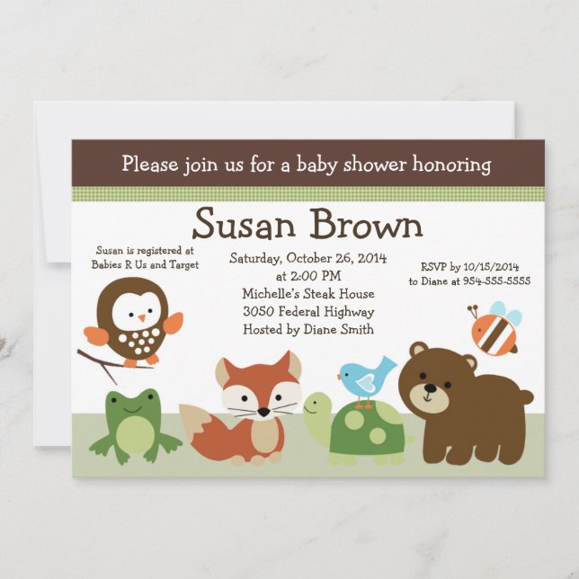 Inbjudan till Forest Animal Friends Baby Shower (Framsida)