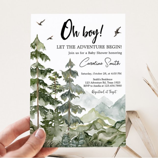 Inbjudan till Forest Äventyr Baby Shower (Boy Woodland Baby Shower Invitation)