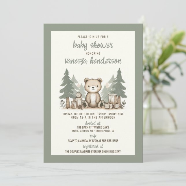 Inbjudan till Forest Bear Baby Shower (Stående Fram)
