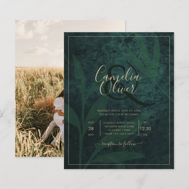 Inbjudan till Forest Grönt PHOTO-bröllop (Fram/baksida)