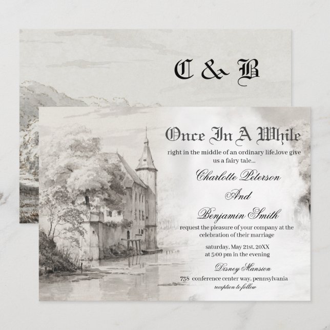 Inbjudan till företaget Fairy tale Castle Vintage  (Fram/baksida)