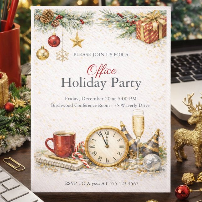 Inbjudan till företagsjulsfirande (Celebrate the season with a warm ivory and gold corporate holiday gathering)