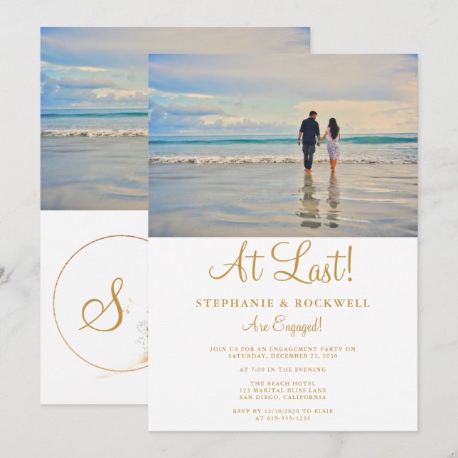 Inbjudan till Förlovning för fotoannonseringspart (Fram/baksida)