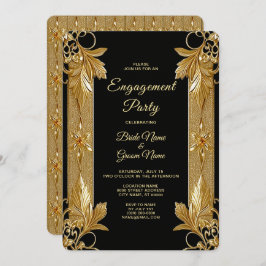 Inbjudan till Förlovning för Guld Black Ornate Blo