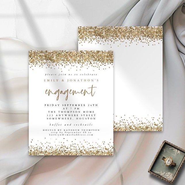 Inbjudan till Förlovning för Guld Glitter Gräns (Front and back view)