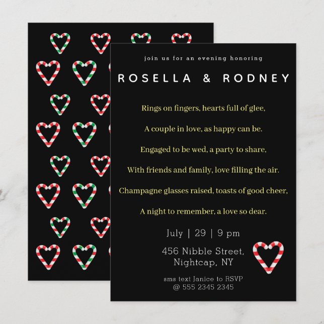 Inbjudan till Förlovningen Candy cane Valentine (Fram/baksida)