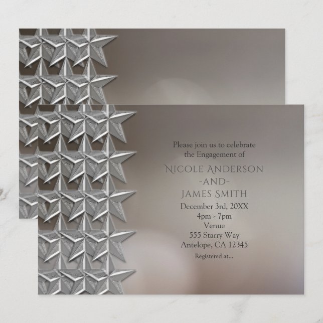 Inbjudan till Förlovningen Silver Stars Bokeh Ligh (Fram/baksida)