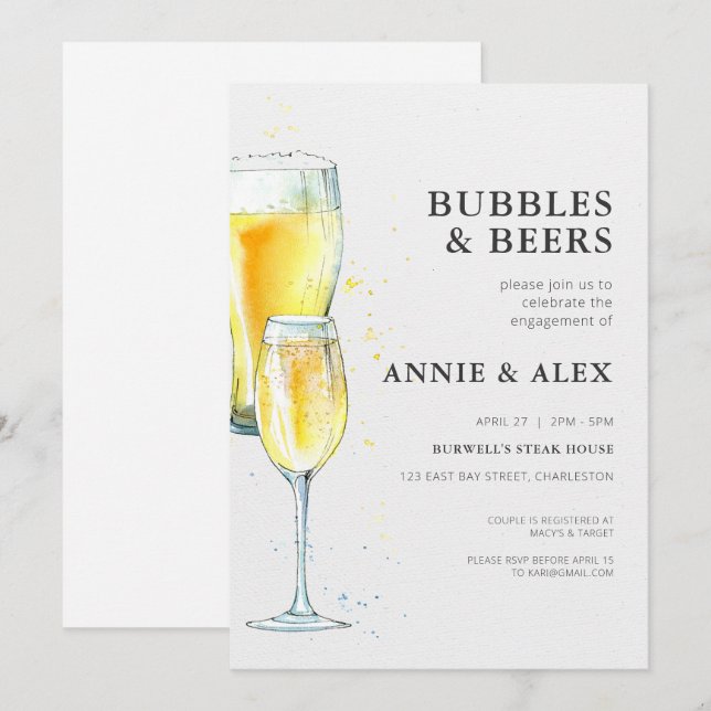Inbjudan till Förlovningsfest - Bubbles & Öl (Fram/baksida)