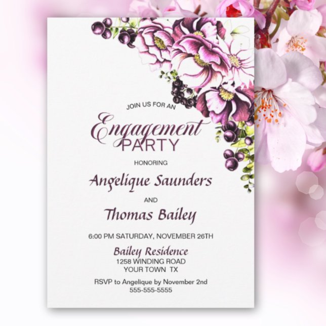 Inbjudan till Förlovningsfest för Rustic Rosa Blom (Skapare uppladdad)