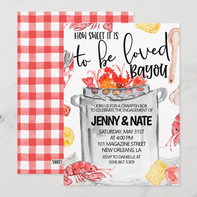 Inbjudan till förlovningsfest med kräftkok (Fram/baksida)