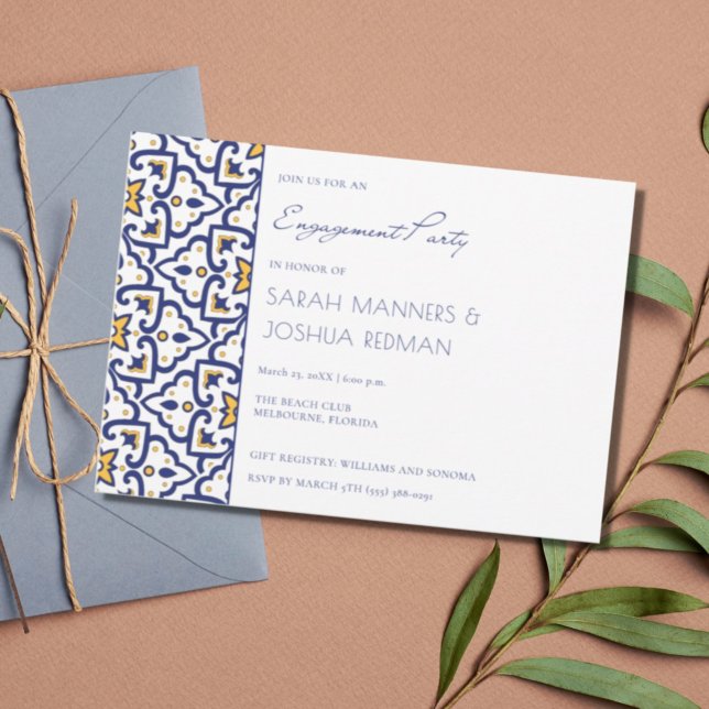 Inbjudan till Förlovningsfesten Blue Moroccan Tile (Skapare uppladdad)