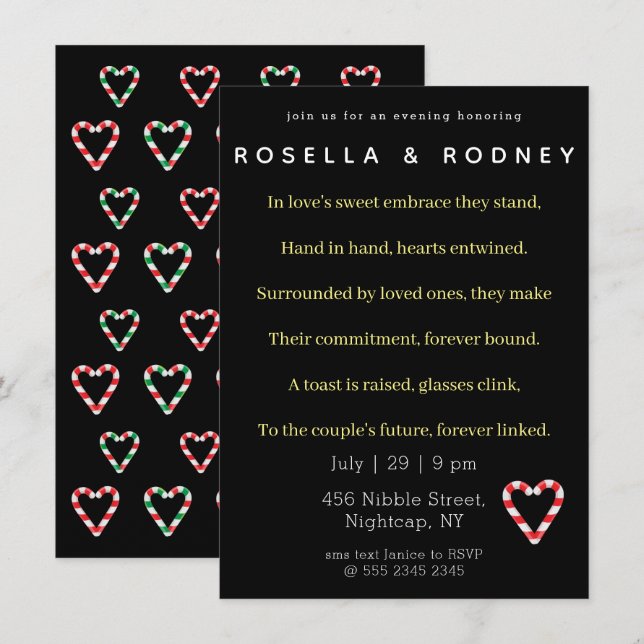 Inbjudan till Förlovningsfesten Candy cane Valenti (Fram/baksida)