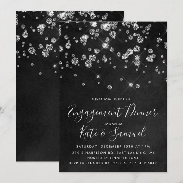 Inbjudan till Förlovningsfesten Diamond Chalkboard (Fram/baksida)