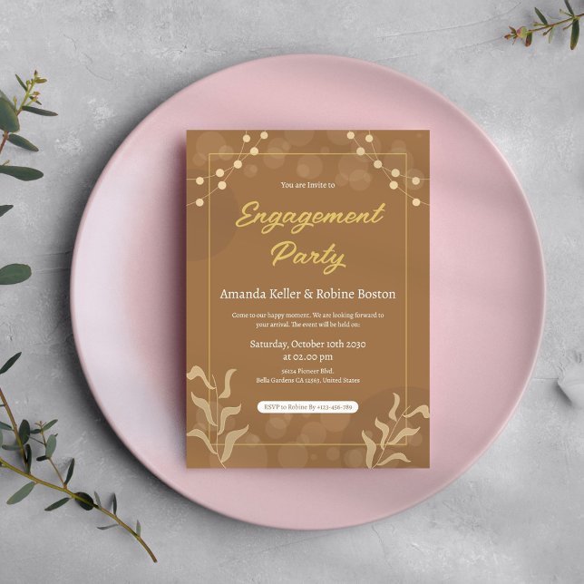 Inbjudan till Förlovningsfesten elegant Brown & Gu (Skapare uppladdad)