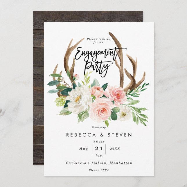 Inbjudan till förlovningsfesten för  blommigt (Fram/baksida)