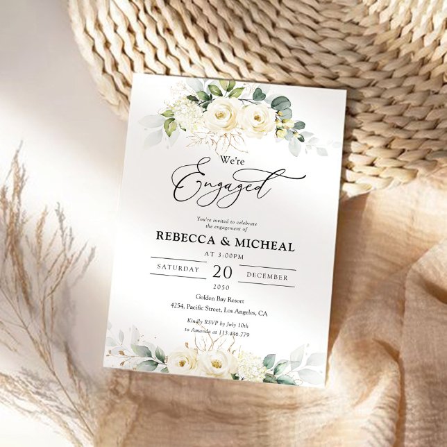 Inbjudan till Förlovningsfesten Grey Vit ros (Skapare uppladdad)