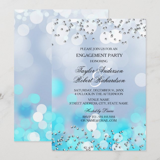 Inbjudan till Förlovningsfesten Ljus-blått Gnistra (Fram/baksida)