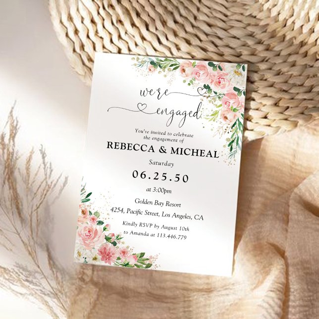 Inbjudan till Förlovningsfesten  Rosa ros (Skapare uppladdad)