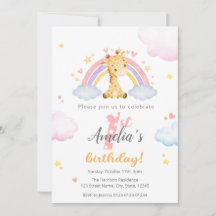 Inbjudan till första födelsedag - Cute Giraffe och