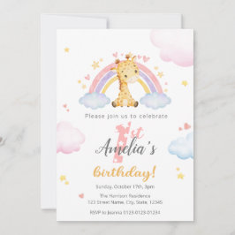 Inbjudan till första födelsedag - Cute Giraffe och