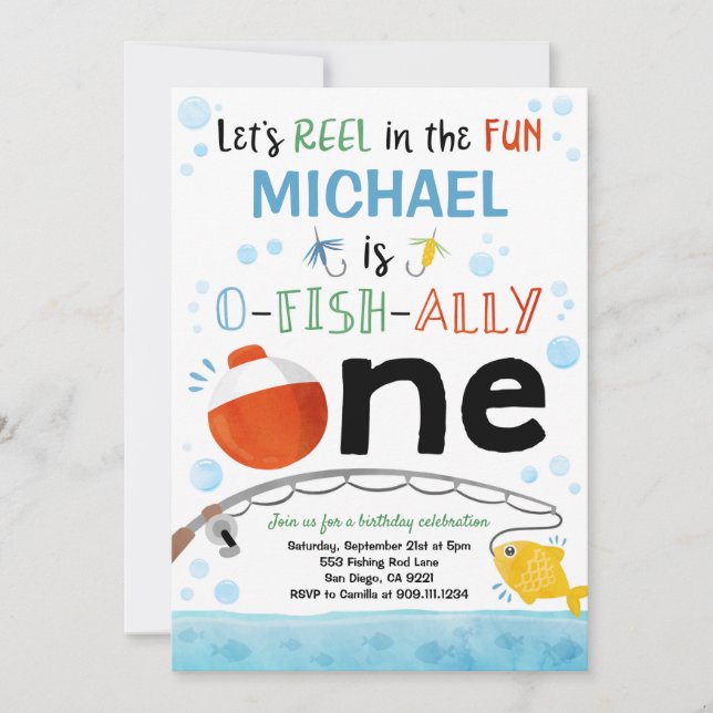 Inbjudan till första födelsedag för fiskepart (Framsida)