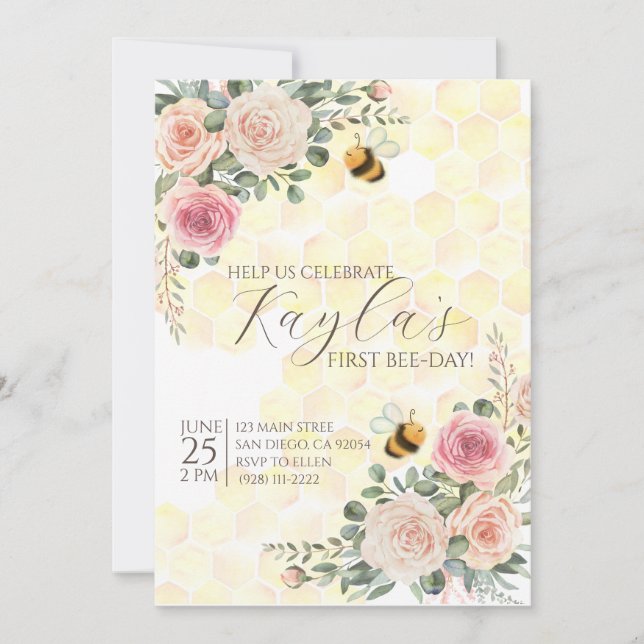 Inbjudan till första födelsedag för Lycklig Bee Da (Framsida)